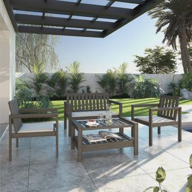 Imagem de Conjunto 2 Poltronas Banco 2 Lugares com Almofadas e Mesa Madeira Maciça Yescasa