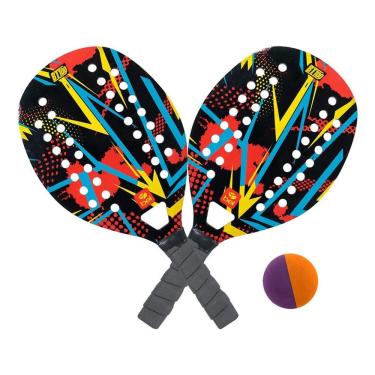 Imagem de Kit Beach Tenis Praia 2 Raquetes 1 Bolinha Madeira Frescobal