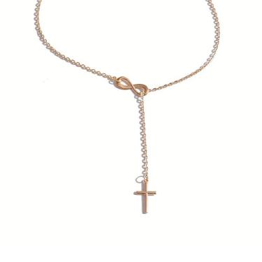 Imagem de GIGB PBDK Colar feminino com cruz infinita, pingente de crucifixo longo banhado a ouro ajustável, colar gargantilha em Y, colar minimalista, presente de batismo, Large, Liga de aço, Sem Pedra Preciosa