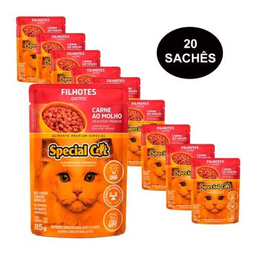 Imagem de Kit 20 Racoes Special Cat Sache Gatos Filhotes Carne - 85g