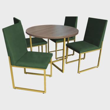 Imagem de Kit Mesa de Jantar Theo com 4 Cadeiras Sttan Ferro Dourado Tampo Caramelo Suede Verde Musgo - Ahz Móveis