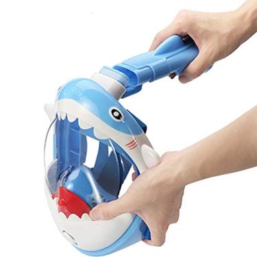 Imagem de Máscara de Snorkel de Rosto Completo, de Snorkel Infantil de Respiração Dobrável Máscara de Mergulho Panorâmico de 180 Graus para Crianças (Azul)