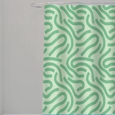 Imagem de Cortina para Box de Banheiro Labirinto, Verde e Branco, 198x180 cm, Design Geométrico