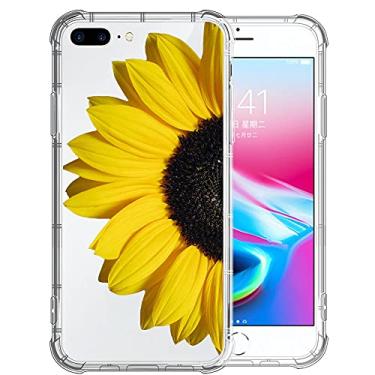 Imagem de Capa para iPhone 8 Plus para meninas, transparente, com estampa de girassol, preto, de plástico, à prova de choque, capa protetora de TPU compatível com Apple iPhone 8 Plus/7 Plus