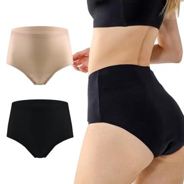 Imagem de BATTEWA Roupa íntima feminina para incontinência, à prova de vazamento, lavável, calcinha vazada, sem costura, ultramacia, 50 ml, Preto, bege, 3G