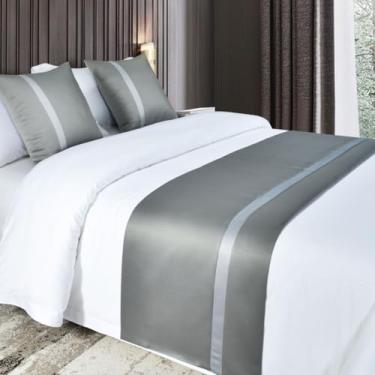 Imagem de JONKMY Colchas de hotel de cor pura e sedosa para cama queen king size cachecol proteção moderna simples toalha de cama para decoração de hotel doméstico - cinza||50 x 210 cm para cama de 1,5 m