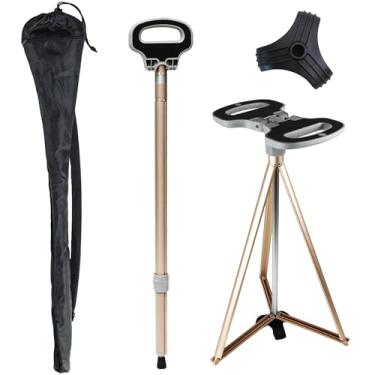 Imagem de ALEVMOOM Bengala Com Assento 2 Em 1, Bengala Portátil Com Assento Para Homens E Mulheres, Dobrável, Leve, Resistente, Tripé, Bengala, Banco Dobrável, Auxílio Para Mobilidade, Cadeira De Muleta Com B