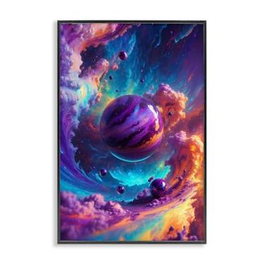 Imagem de Stupell Industries Arte giclée emoldurada em preto planetas surreais com nuvens cromáticas, design por Wumples, 40,6 x 61 cm
