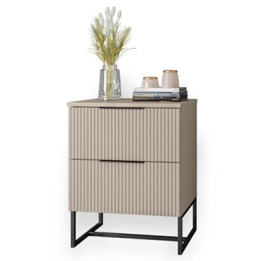 Imagem de Mesa de Cabeceira Com 2 Gavetas Ripada 100% MDF Estilo Industrial - LH Móveis (Off White/Pé Preto)