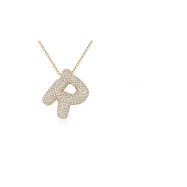 Imagem de Colar de letras de balão para mulheres, pingente de alfabeto inicial de bolha de zircônia cúbica banhado a ouro 18 k declaração delicada joia de presente para meninas adolescentes, Cobre, Sem Pedra Preciosa