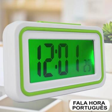 Imagem de Relógio Digital LCD Fala Hora Em Português Verde CBRN09091 - COMMERCE 