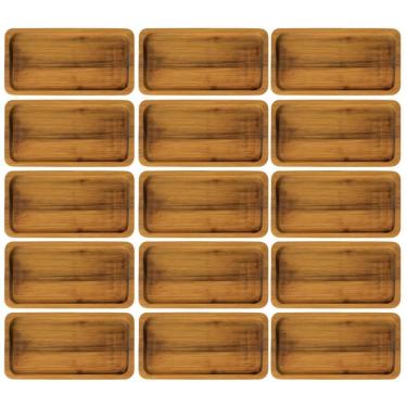 Imagem de Kit 15 Bandejas Madeira Teca 20x10cm Tábuas Petisqueira Frio