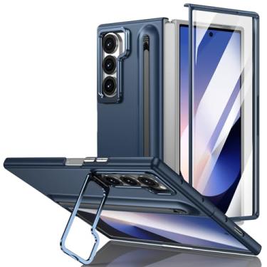 Imagem de FWYANZH Capa para Samsung Galaxy Z Fold 6, protetor de tela integrado, suporte de câmera, capa para PC com suporte para S-Pen, capa à prova de choque com tudo incluído, azul, dobra 6