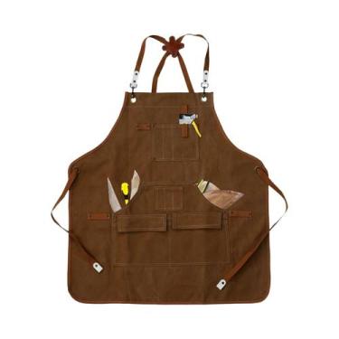 Imagem de Avental de Lona Impermeável Unissex com Bolsos e Alças Cruzadas, 1pcs 