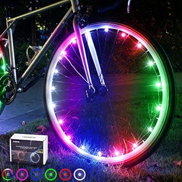 Imagem de DAWAY A01 Luz LED para roda de bicicleta (pacote com 1 luz de pneu), 7 cores brilhantes em 1 luzes de raio de bicicleta, 15 modos, acessórios de decoração de luz de bicicleta à prova d'água de segurança para crianças e adultos, presentes divertidos, com bateria