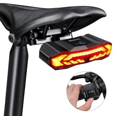 Imagem de WSDCAM Luz traseira inteligente para assento de bicicleta com setas e luz de freio, buzina de alarme de bicicleta com controle remoto, alarme de bicicleta recarregável, liga/desliga automático, à
