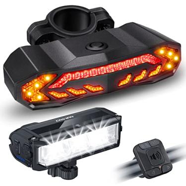 Imagem de ONVIAN Conjunto de luz de bicicleta recarregável frontal e traseira para andar à noite, farol de bicicleta ultra brilhante e seta de luz traseira de bicicleta com alarme de bicicleta, acessórios de