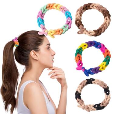 Imagem de Ouliget Conjunto de anéis de cabelo com laço trançado, elásticos de nó, cordas de cabelo para mulheres, cordão de cabelo para amarrar rabo de cavalo alto, elástico, espesso, durável para cabelos