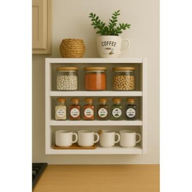 Imagem de NICHO PORTA TEMPERO SUPORTE EM MDF 44CM 3 PRATILEIRA DE PAREDE ESTANTE PRATELEIRA ORGANIZADOR