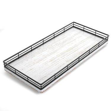 Imagem de Bandeja de vaso sanitário para banheiro, bandeja de armazenamento de papel higiênico de madeira de 33 cm, parte traseira do organizador de cesta de vaso sanitário, bandeja para decoração de velas de