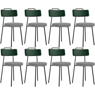 Imagem de Kit 08 Cadeiras Decorativa Estofada Sala Jantar Barcelona L02 Facto Verde Musgo Pied Poule - Lyam