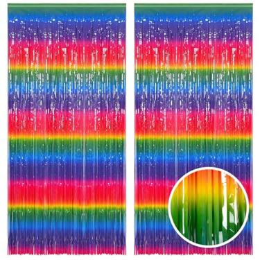Imagem de Pano de fundo colorido gradiente para festa - Cortinas de fundo de festa GREATRIL para decoração de aniversário com tema de candyland/unicórnio/neon brilhante/arco-íris - 1 m x 2,5 m - pacote com 2