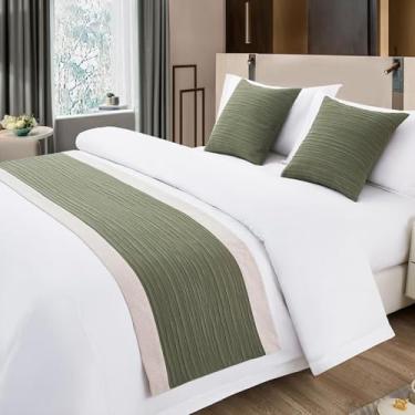 Imagem de HSTANGKY Cachecol de corredor de cama de hotel simples para quarto decorações sem desbotamento proteção de cama algodão linho cor sólida tapete de cama mantas para pé da cama verde ||Queen 19,7 x 94,4
