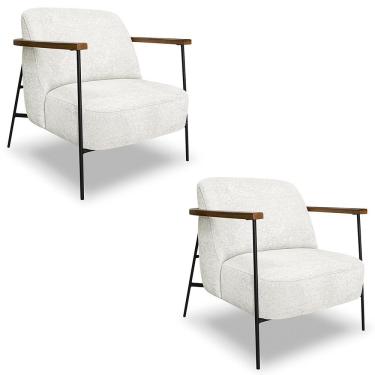 Imagem de Poltrona Para Sala Pés Metálicos Kit 2 Ellen S06 Boucle Branco - Mpozenato
