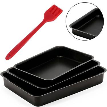 Imagem de Jogo Assadeiras Retangular 03 Peças Antiaderentes + Pincel - Marcolar
