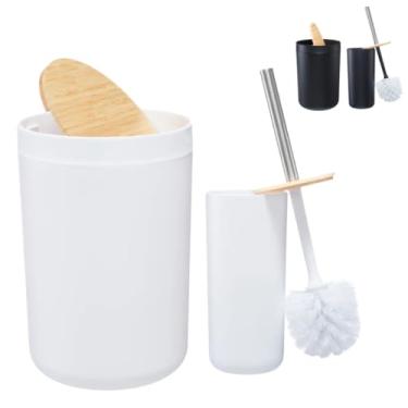 Imagem de Kit Banheiro Conjunto 6/4 / 2 Peças Completo Lixeira Tampa Basculante Bambu Lavabo Escova Sanitária (2 PEÇAS REDONDO BRANCO)