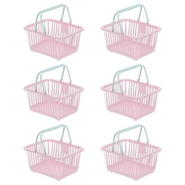 Imagem de PATIKIL 6 peças de cesta pequena de plástico, mini cesta de armazenamento de mercearia pequenas cestas de compras com alças organizador de água filtrada para organizar brinquedos, ovos, frutas