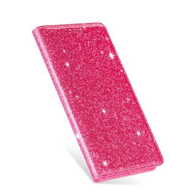 Imagem de LYJSMGZ Capa tipo carteira brilhante para iPhone 16E, capa de telefone feminina antiderrapante com fecho magnético, capa elegante, vermelha, 16E