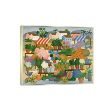 Imagem de Tarsila do Amaral Famosas Impressões em Tela-Imagem arte parede lona-Moldura Prata Pintura decoração quarto Sala de estar(Fair III) 60x70cm