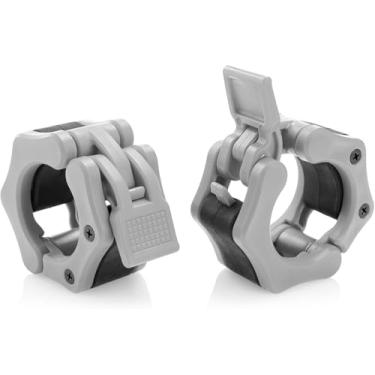 Imagem de Grampos de barra olímpicos Greentljs de 5 cm de liberação rápida par de travamento de 5 cm Pro Olympic Weight Bar Pratos de peso trava clipes de coleira para treino musculação fitness, Cinza