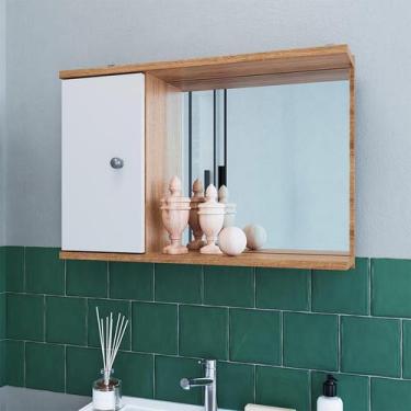 Imagem de Armário de Banheiro com Espelho Versato 1 PT Mel e Branco 42x60 cm - E