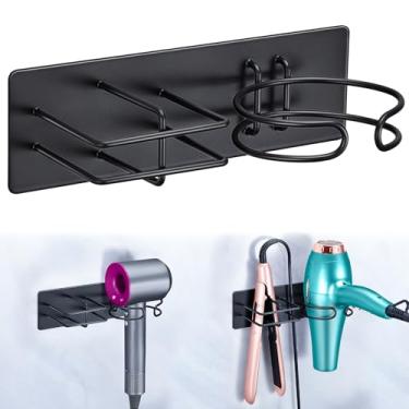 Imagem de XILIMEN Suporte para secador de cabelo e alisador montado na parede, secador de cabelo autoadesivo e organizador de ferramentas de cabelo para banheiro (preto)