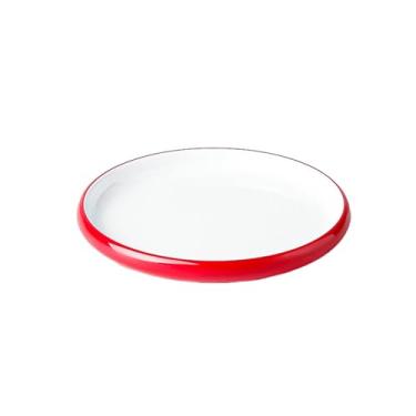 Imagem de Prato de prato frio de porcelana de imitação de melamina circular simples de duas cores estilo nórdico - 25,4 cm vermelho e branco duas cores