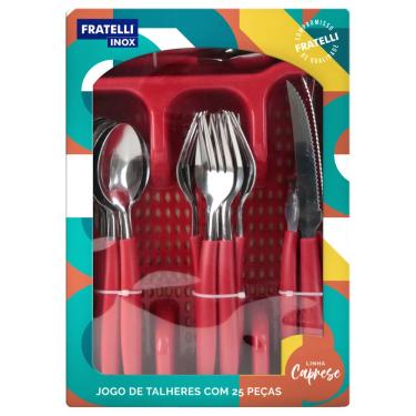 Imagem de Faqueiro Jogo Talheres Aço Inox 25 Peças Com Divisória Cores