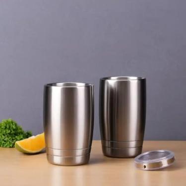 Imagem de Copo Térmico Parede Dupla em Aço Inox Roxa 350ml com Base Antiderrapante - Estilo Casual