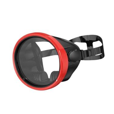 Imagem de menolana Máscara de mergulho com snorkel, óculos de mergulho sem embaçamento, oval de silicone e vidro, equipamento de confortável, óculos subaquáticos, ângulo, Vermelho