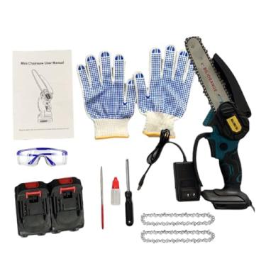Imagem de BALIORANGE Mini motosserra sem fio de 15 cm, motosserra elétrica alimentada a bateria, com 2 baterias de 2,0 Ah e 2 supercorrentes para aparar árvores, galhos, corte de madeira (azul)