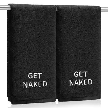 Imagem de Tingjoo 2 peças de toalhas de mão de casal 100% algodão bordado toalha de banheiro presente para casal, aniversário de casamento decoração de banheiro 73,7 x 33 cm (preto, ficar nu)