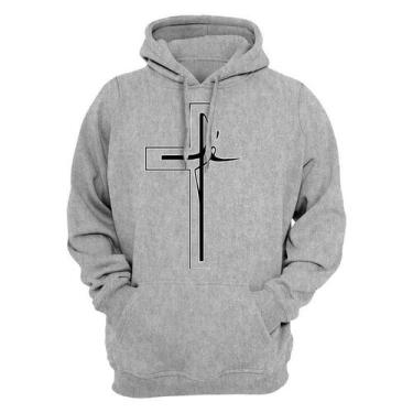 Imagem de Moletom Cristão Canguru Estampado Confortável Blusa De Frio Cruz Fé - 