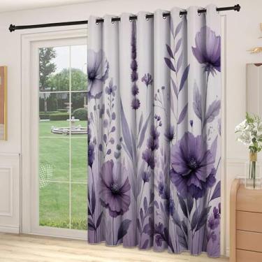 Imagem de Divisória de parede de cortina de divisória de sala roxa, pitorescos tons pastel flores amor-perfeito jardim manhã fria em um prado, para quarto, jardim de infância, sala de estar, L 213 x C 236