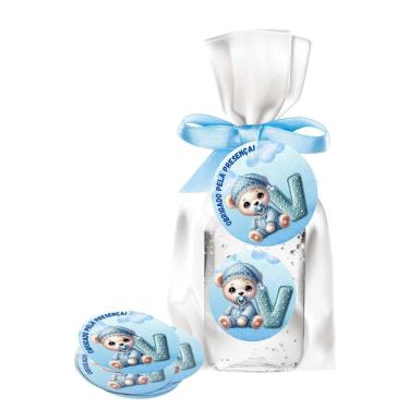 Imagem de kit 25 Lembrancinhas Alcool Gel Ursinho Azul Maternidade e Chá De Bebê 30ml Aroma de Bebê