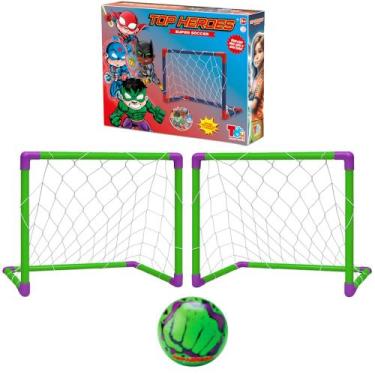 Imagem de Kit 3 em 1 Futebol 2 Traves Golzinhos com Bola de Espuma Heróis Verde 
