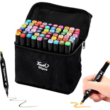 Imagem de Kit Canetinha 60 Cores Touch Ponta Dupla - Estojo Com Marcador Permanente para Colorir Bobbie Good, Desenho Profissional e Escolar Duas Pontas Hidrográficas Kit Artístico Completo Organizado PREMIUM
