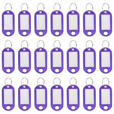 Imagem de YELARXI Etiquetas de chave de plástico com etiqueta de anel dividido identificadores de janela identificadores de chaveiro, 4,7 x 2 mm, adequado para bagagem de nome (50 peças, roxo)