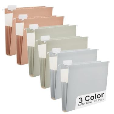 Imagem de Y YOMA Pacote com 24 pastas de arquivo com capacidade extra, tamanho carta, acordeão, pasta de arquivo decorativa, organizador de pastas suspensas coloridas para escritório, casa, com abas ajustáveis