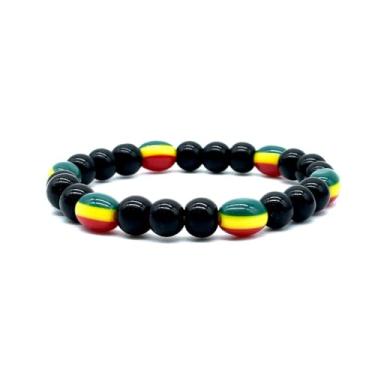 Imagem de Pulseira masculina e feminina multicolorida Bob Marley, Rastafari, hippie e jamaicana, 18-20 cm, Miçangas, elástico, BDM
